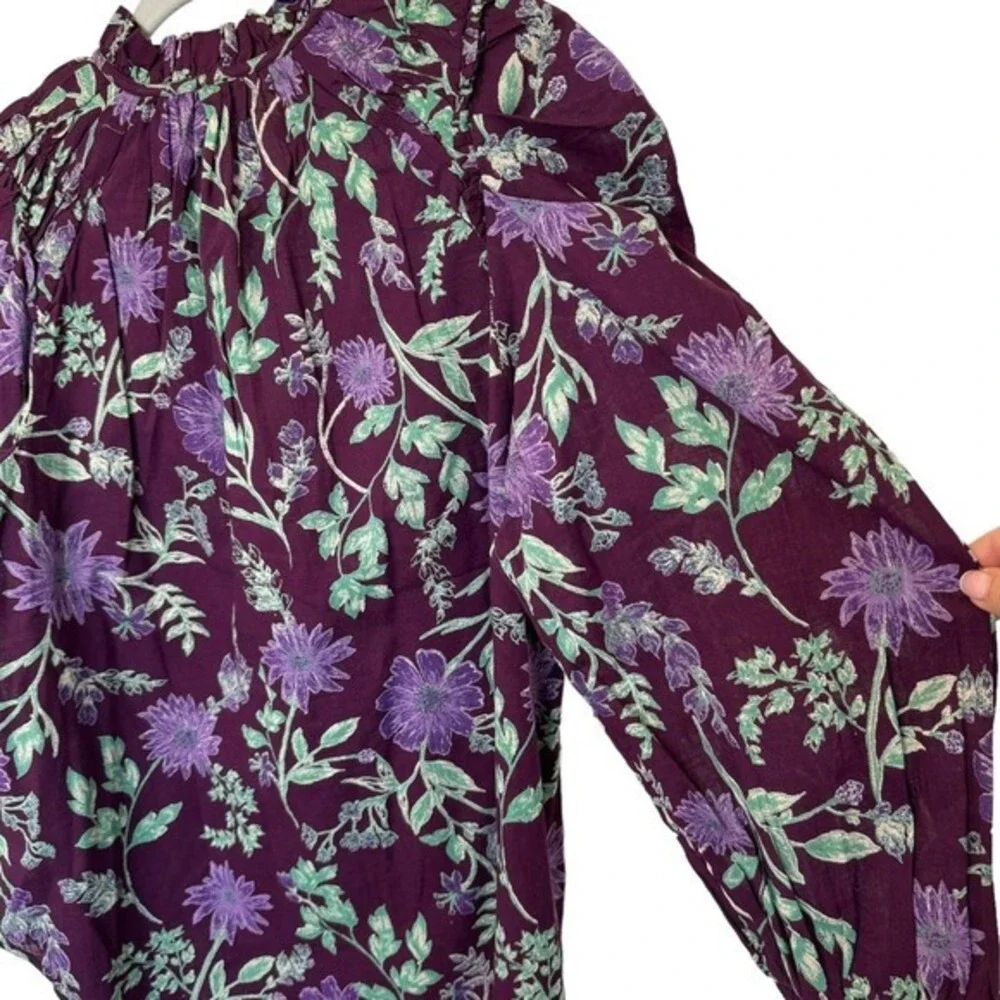 Free People Meant to Be Floral Puff‎ Sleeve Button Up Blouse Top NWT
